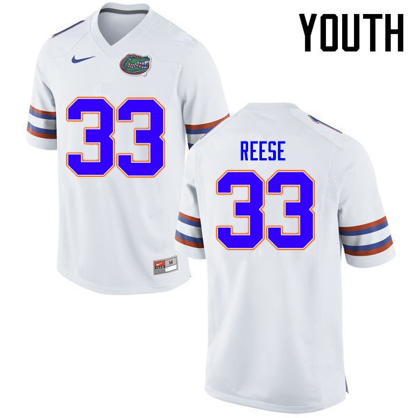Florida Gators Youth #33 David Reese College Football Jersey White